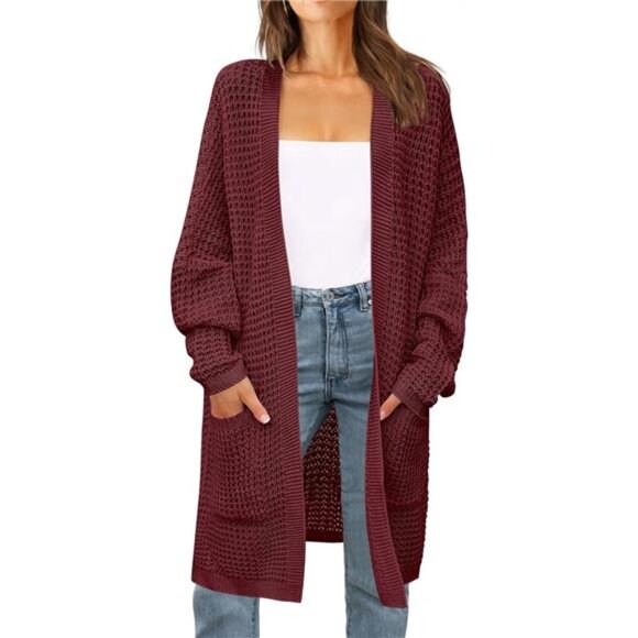 Women's 2024 Fall Long Batwing Sleeve Sweater Wine Red - Picture 1 of 6